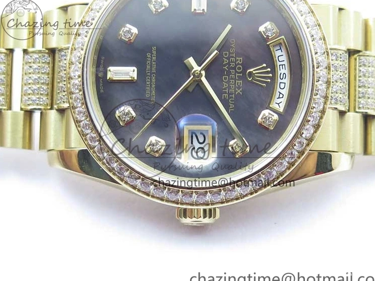 0503 Day-Date 36mm 128235 YG Crystal BP Best Edition Gray MOP Crystal Marker Dial on YG President Bracelet A MultiPurpose 2675